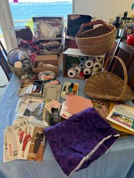 R3 Large Craft Lot To Include Fabric, Notions, Patterns, Half Finished Projects, Baskets, Yarn