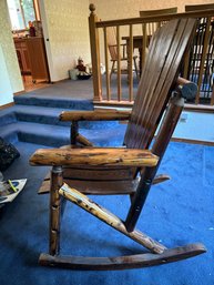 R3 Rustic Handmade Wooden Adirondack Rocking Chair