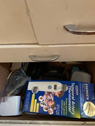 Assorted Bathroom Items: Towels, Feminine Items, Band-Aids