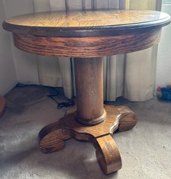 R7 Small Circular Wooden Side Table, Located Up Stairs