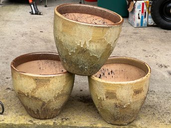 R0 Three Large Heavy Clay Pots 12in Tall 14in Diameter