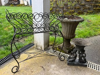 R0 Metal Plant Stand, Tall Plastic Urn Style Planter And Metal Sculpture Deco