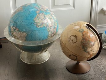 Two Large World Globes. Largest Globe Is National Geographic Globe 1974