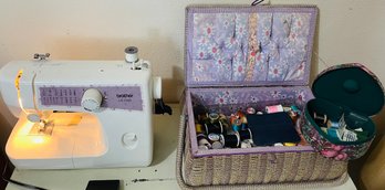 R5 Brother LS-1520 Sewing Machine Plus Wicker Basket Full Of Thread And Needles