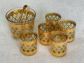 Vintage Culver Valencia Old Fashioned And Ice Bucket Set.  22kt Gold
