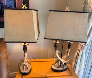 R2 Pair Of Rustic Antler Lamps