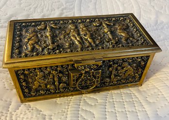 R7  Late 19th Century Bronze Box - Putti - Renaissance Style W/Key