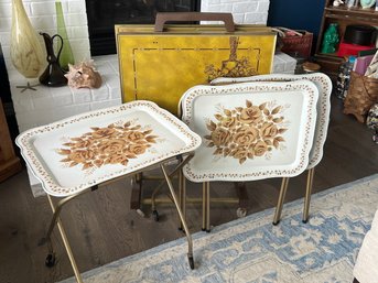 Collection Of Vintage TV Trays.  One Complete Four Piece Set With Stand