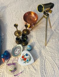 R7 Vintage Spyglass Telescope, Brass Bove Candle Chasers, Candle Holders, France Porcelaine, Bone China Box