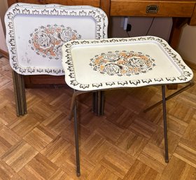 R8 Vintage Metal Lap/Bed TV Tray MC Style Floral, Set Of Four