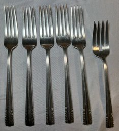 R8 Set Of Five Salad Forks And One Extra Fork Marked Chapel Bells, Alvin Sterling 1939