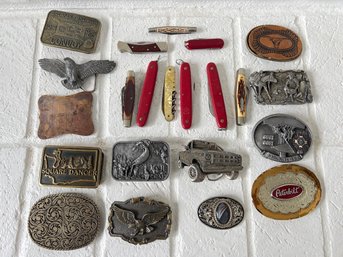 Pocket Knives And Belt Buckle Collection.  Please See Photos For More Details