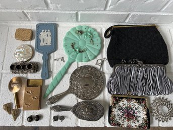 Vintage Ladies Compacts, Vintage Cigarette Case, Hand Mirrors And More.  Please See Photos For More Details