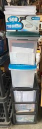 Office Supply Lot To Include 3 Tier Container, Clipboards, Envelopes, File Containers, Paper