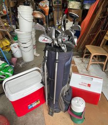 Gold Club With Bag, Two Igloo Coolers And An Igloo 1/2 Gallon Pitcher