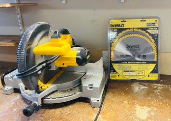 R0 Dewalt DW705 12 Compound Miter Saw With New Combo 2 Blade Pack Set