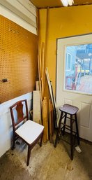 R0 Wood Pile Plus Vintage Folding Chair And Wood Stool