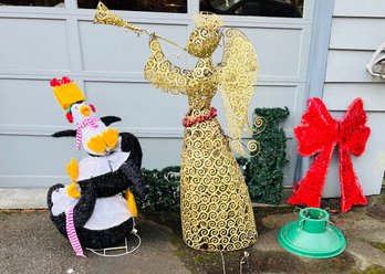 R0 Large Outdoor Lighted Christmas Decorations Angel, Penguin, Bow