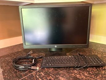 R2 22 1/2in Hp ProDisplay P242va Monitor, Hp Keyboard, Electrical Cords