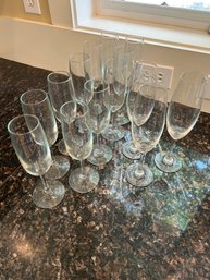 R1 Set Of Eleven Champagne Glasses, Three Taller Champagne Glasses