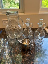 R1 Set Of Three Glass Pitchers, Various Small Cups