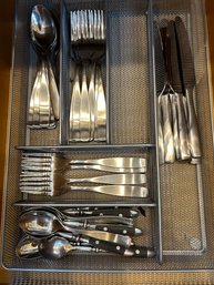 R1 Lot Of Silverware To Include, Spoons, Forks, And Knives, Two Silverware Trays