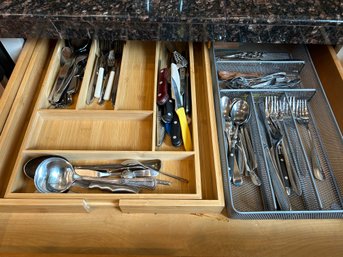 R1 Lot Of Silverware To Include Spoons, Forks, And Various Types Of Knives, Four Silverware Trays