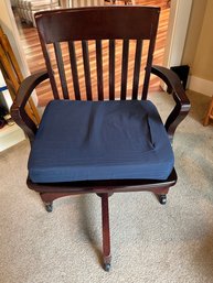 R2 Wooden Chair With Blue Seat Cushion