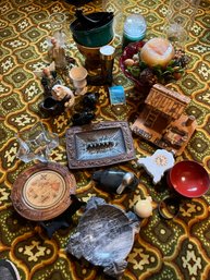 Rm8 Vintage Look Ashtrays, Avon Pieces, Possible Carnival Footed Glass Bowl, Oil Candles, Wax Candles