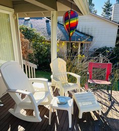 R00 Outdoor Patio Furniture Rocking Chair, Side Tables, Thermometer, Folding Camping Chair, Hanging Rainbow