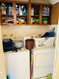 R1 Laundry Closet Contents Towels, Swiffer Dusters, Bounce Sheets, Bulbs, Iron, Ironboard, Cleaners, Vacuum,