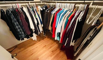 R3 Huge Mens Closet Of Clothing L,XL Shirts 40x30 Pants Pendleton, POLO, Northface, IZOD, Fila, Harley, Ralph