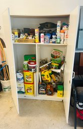 R0 Storage Cabinet Full Of Gardening Supplies And Paint Supplies 6Ft Tall 4Ft Wide 20in Deep