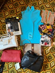 Rm8 Vintage Ladies Top, Tube Top,  Scarves,  Variety Of Purses Some With Tags, Collection Of Belts