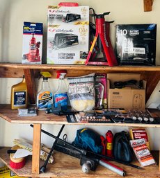 R0 Garage Car Items Battery Charger Engine Starters, Air Compressor, Jack Stands, Tire Jack, Batteries, Oil