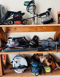 R0 Garage Craftsman Tool Lot 3in Belt Sander, Bench Vice, 7in Hand Saw, Planer, Scrolling Saw, 3/8 Drill