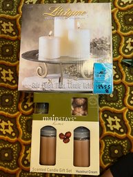 Rm8 Pillar Candles With Stand And Jar Candles  New In Box.  Decorative Candle Holder, Collection Of Candles