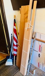 R0 Lot Of Wood Trim, Brooms And Flag