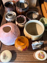 RDSR Collection Of Hand Made Pottery, Trinket Boxes And A Soapstone Peacock Figurine