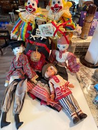 RUS Collection Of Vintage Dolls Including Clown And Folk Dolls