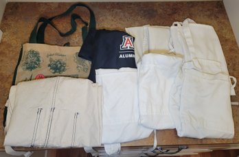 R4 Stack Of Cotton Aprons And Reusable Grocery Bag