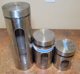 R4 Set Of Three Glass And Metal Containers