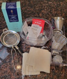 R1 Various Tea Items To Include The Empress Green Tea Bags Unopened, Tea Strainers, Tea Bags,  Mesh Strainers
