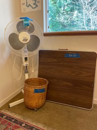 Oscillating Fan, 62in. Folding Card Table, And Basket