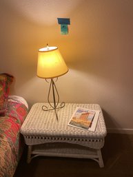Lamp And  Rattan Table With Bottom Shelf
