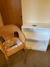 Bookcase And Rattan Chair.