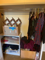 Shelf, Bath Towels, Wooden Hat Or Scarf Rack And Women's Clothing