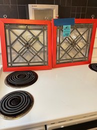 Two Hanging Stain Glass Panels Measures 15in X 16in.