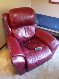 R5 La-Z-Boy Red Leather Power Recliner With Wired Remote. Adjustable Back, Leg Rest, Headrest, And Lumbar