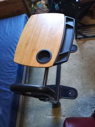 R5 Stander Swivel Tray Table With Support Handle, Cup Holder, And Storage Compartments